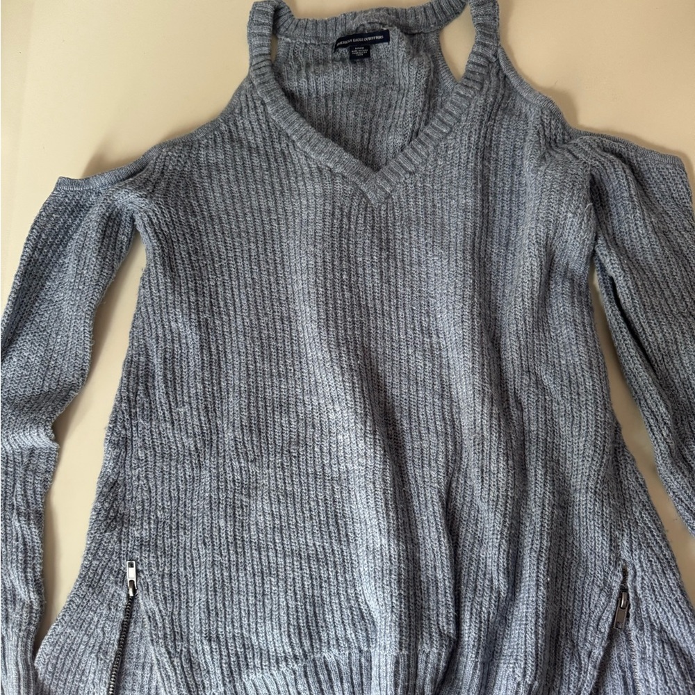American Eagle Outfitters Gray Off-the-Shoulder Sweater